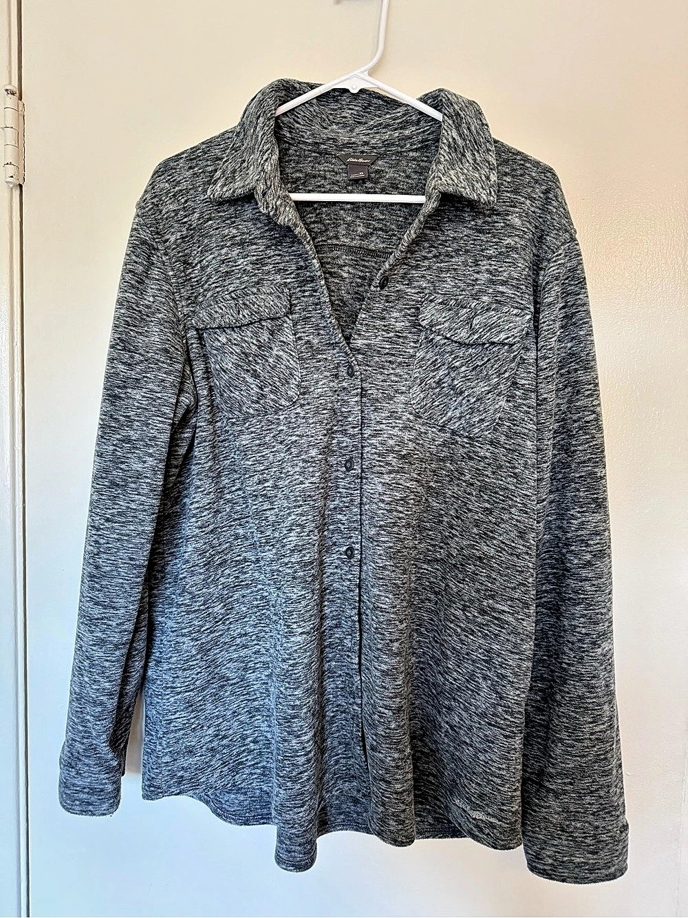 Eddie Bauer Women's XL Gray Heather Fleece Button Down Shirt Jacket Pockets Like